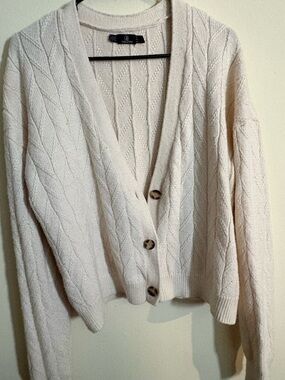 Volcom Cream Cable-Knit V-Neck Button Cardigan